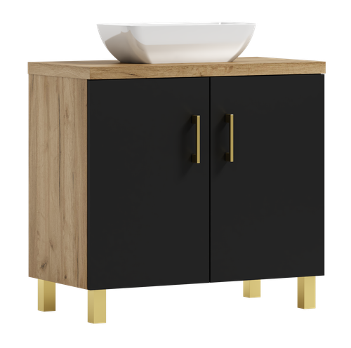 Szafka łazienkowa ROCO 60 czarny/dąb craft złoty z umywalką Lara (W5) na Arena.pl