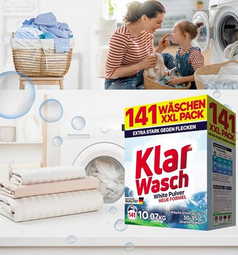 PROSZEK DO PRANIA BIAŁEGO KLAR WASCH WHITE 10KG OPAKOWANIE XXL 141 PRAŃ na Arena.pl