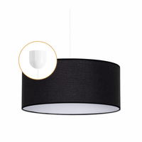 Lampa wisząca DUŻY ABAŻUR CZARNY LEN 35 cm biały zwis kabel Klosz żyrandol