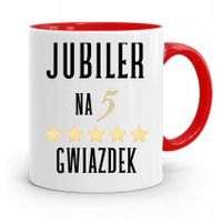 Dla Jubilera Kubek Czerwony Jubiler Na 5 Gwiazdek Z Nadrukiem Ze Zdjęciem