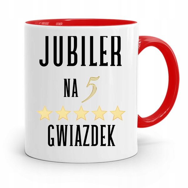 Dla Jubilera Kubek Czerwony Jubiler Na 5 Gwiazdek Z Nadrukiem Ze Zdjęciem zdjęcie 1