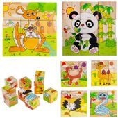 KLOCKI DREWNIANE PUZZLE UKŁADANKA ZWIERZĘTA 6W1