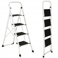 DRABINKA DOMOWA DRABINA 4 STOPNIOWA SKŁADANA 150KG SCHODKI BIAŁA LEKKA