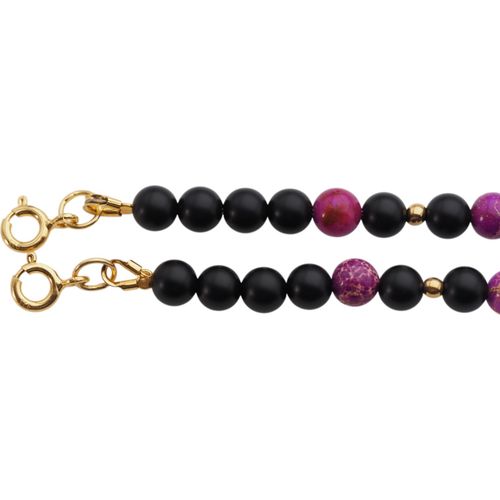 Bransoletka z fioletowym Jaspisem cesarskim i Onyksem – srebro pozłacane 24k na Arena.pl