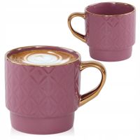 PORCELANOWY KUBEK NA KAWĘ HERBATĘ WRZOSOWY ZDOBIONY ZE ZŁOTYM UCHEM 340ML