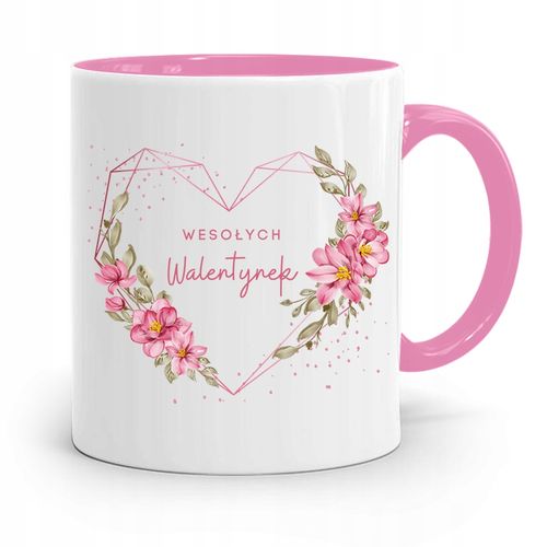 Kubek Różowy Na Walentynki Wesołych Walentynek Z Nadrukiem Ze Zdjęciem na Arena.pl