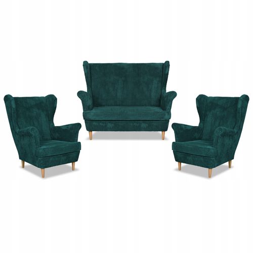 Zestaw wypoczynkowy uszak Bonito sofa fotele Family Meble zielony sztruks na Arena.pl