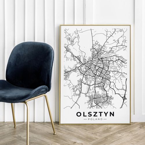 Plakat mapa Olsztyn czarnobiała 30x40 cm na Arena.pl