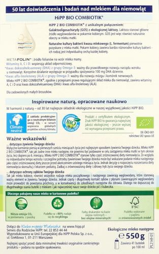 Mleko HIPP 2 BIO COMBIOTIK Mleko następne dla niemowląt po 6 miesiącu 550g na Arena.pl