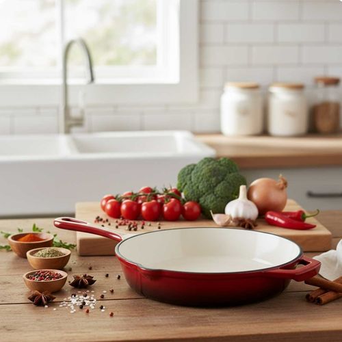 emaliowana patelnia żeliwna 26cm hage czerwona na Arena.pl