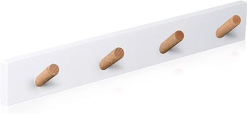 Wieszak Ścienny Drewniany 4 Haczyki Biały 6x40cm na Arena.pl