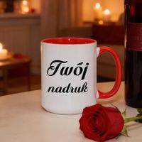 Duży kubek XXL z czerwonym wnętrzem i uszkiem z Twoim nadrukiem