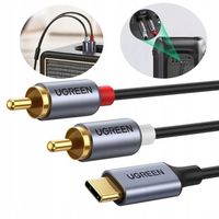 Kabel Przewód Audio Wtyk USB-C do 2x RCA Chinch STEREO HI-FI pozłacany