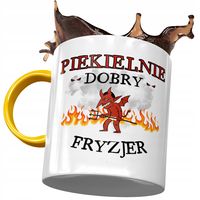 Kubek Żółty Dla Fryzjera Piekielnie Dobry Fryzjer Z Nadrukiem Ze Zdjęciem