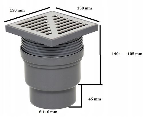 KRATKA ŚCIEKOWA FI 110 PROSTA PIONOWA NIERDZEWNA REGULOWANA 150X150 MM na Arena.pl