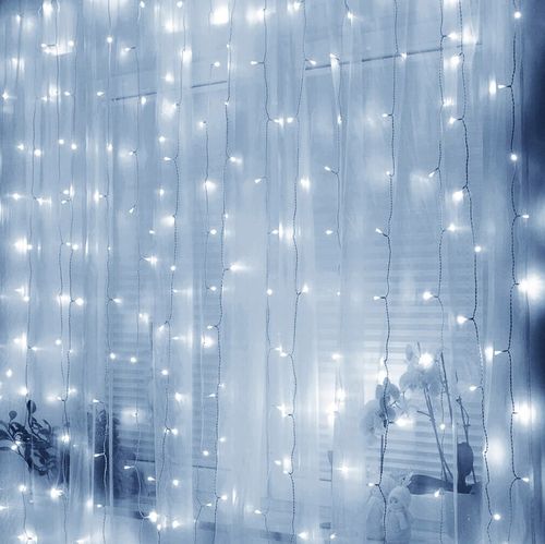 KURTYNA ŚWIETLNA NA BATERIE 300 LED LAMPKI 3x3M 8 FUNKCJI ZIMNE ŚWIATŁO na Arena.pl