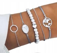 Zestaw bransoletka łańcuszek serce kontynenty