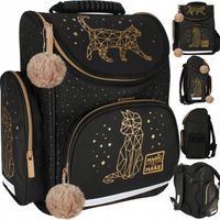 TORNISTER SZKOLNY PLECAK DLA DZIEWCZYNKI KOT KOTEK CZARNY ZŁOTY