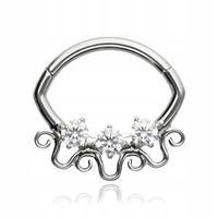Tytanowy kolczyk clicker z białymi cyrkoniami srebrny septum daith 1,2/10