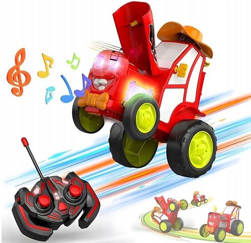 TRAKTOR AUTKO ZDALNIE STEROWANE CIĄGNIK RC CZERWONY ŚWIECI SKACZE TAŃCZY na Arena.pl