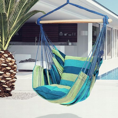 NIEBIESKI WISZĄCY OGRODOWY HAMAK HUŚTAWKA BRAZYLIJSKA KOKON + 2 poduszki na Arena.pl