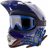 Kask Motocyklowy Dziecięcy Gogle Rękawice na Cross BMX Enduro Quad S