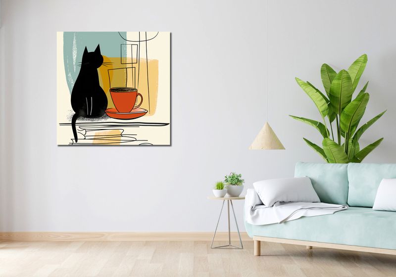 Obraz 90x90cm Kot i Kawa zdjęcie 2