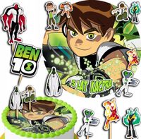 ZESTAW OPŁATEK NA TORT 20CM + TOPPERY PAPIEROWE - BEN10 TEN IMIĘ 15CM 18CM