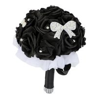 Bukiet Ślubny Sztuczny Czarne Róże z Kryształkami Dekoracja Weselna