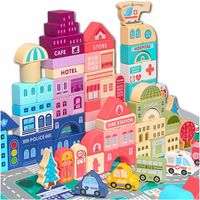 DREWNIANE KLOCKI ZESTAW DROGA MIASTO AUTA 115 ELEMENTÓW MATA PUZZLE