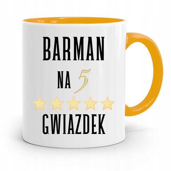 Kubek Żółty Dla Barmana Barman Na 5 Gwiazdek Z Nadrukiem Ze Zdjęciem zdjęcie 1