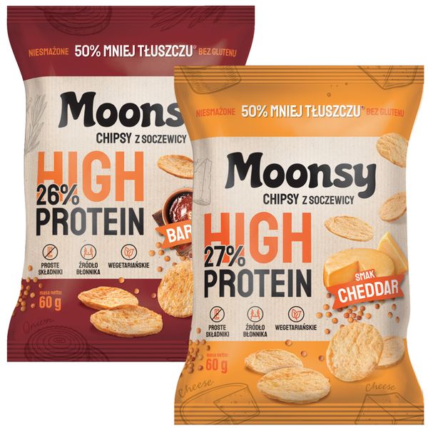 Moonsy Chipsy z soczewicy o smaku Barbecue &  Cheddar 60 g x 2 sztuki zdjęcie 1