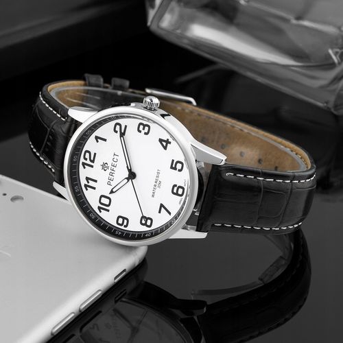 Zegarek męski klasyczny kwarcowy elegancki pasek skórzany analog Perfect na Arena.pl
