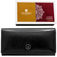 PETERSON portfel damski skórzany duży matowy z suwakiem P256 czarny