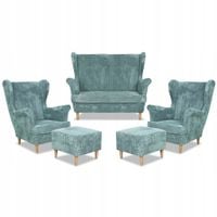 Zestaw wypoczynkowy uszak Bonito sofa fotele pufy Family Meble j. zielony