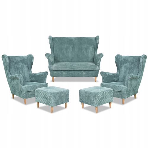 Zestaw wypoczynkowy uszak Bonito sofa fotele pufy Family Meble j. zielony na Arena.pl