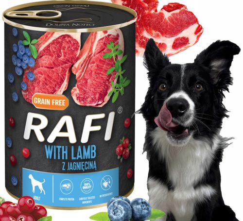karma mokra dla psów rafi z jagnięciną, borówką i żurawiną 400g - 48 szt. na Arena.pl