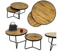 Stoliki kawowe okrągłe Zestaw stolików loft fi 70x39 fi 50x47 dąb