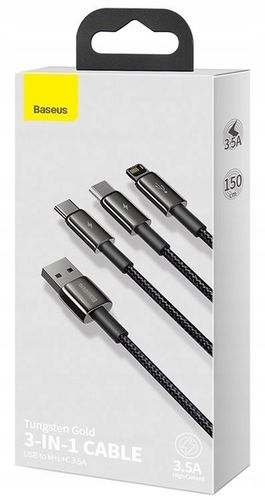 BASEUS Szybki Kabel USB 3w1 Lightning do iPhone microUSB USB-C 1,5m 3.5 A na Arena.pl