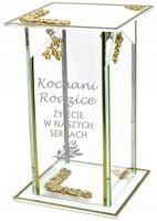 Ekskluzywny znicz szklany złoto biały PERSONALIZOWANY GRAWER dla RODZICÓW