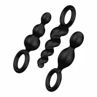 satisfyer booty call plugs black - zestaw trzech silikonowych plugow