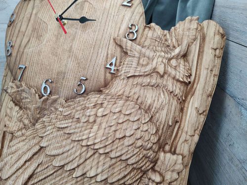 Zegar ścienny drewno z sową na tle księżyca motyw myśliwski 50cm na prezent na Arena.pl