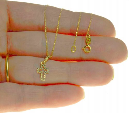 Złoty Łańcuszek z Krzyżykiem dla dziewczynki 585 Na Komunię + Prezent na Arena.pl