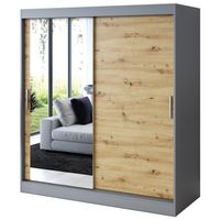 Szafa Przesuwna 180cm SOFIA Antracyt / Artisan Garderoba 2 wnętrza