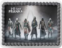 PROSTOKĄTNY OPŁATEK NA TORT A4 20x29CM - ASSASSIN GRY + IMIĘ