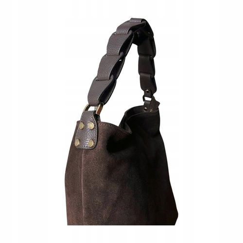 Czekoladowa zamszowa torebka brązowa shopper ZAMSZ NATURALNY Vera Pelle na Arena.pl