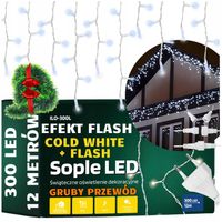 SOPLE ZEWNĘTRZNE IP44 LAMPKI LED 300LED 12M FLASH BIAŁE ZIMNE GRUBY PRZEWÓD