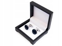 Srebrne spinki smokingowe granatowe oczko N102