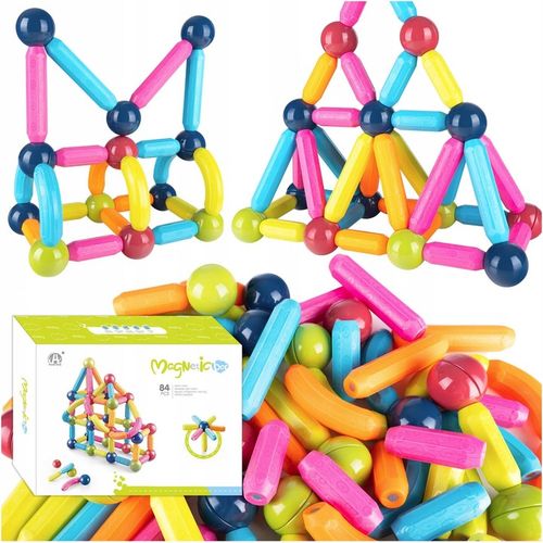 KLOCKI MAGNETYCZNE EDUKACYJNE DUŻE 84 ELEMENTY KONSTRUKCYJNE ZESTAW na Arena.pl