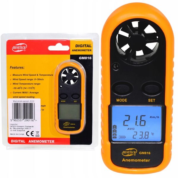 Anemometr Wiatromierz Miernik Prędkości Wiatru i Pomiar Temperatury LCD zdjęcie 1